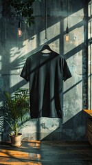 Fototapeta premium Indoor Photo Studio White T-Shirt Mockup with Natural Lighting