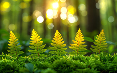 Ferns in the forest with sunlight