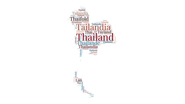 Thailand shape words animation. Thailand boundary filled with country names animated. Country opening, intro, presentation video.