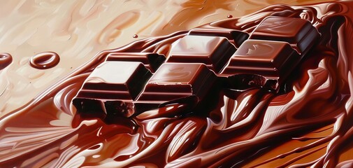 Illustrate the feeling of velvety chocolate melting on the tongue through a hyper-realistic oil painting with rich textures