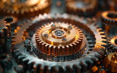 The mechanism of metal gears. Industrial automatic welding machine.