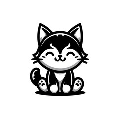 Fototapeta premium Cat cute logo design inspiration, Black cat logo illustration