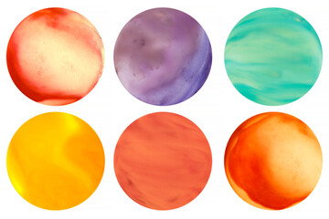 imaginary planets painted with watercolor and isolated on white
