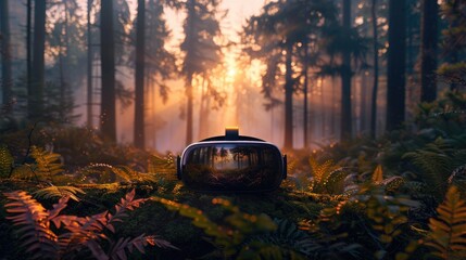 Virtual reality therapy session in a peaceful forest setting, designed to promote mental health and relaxation