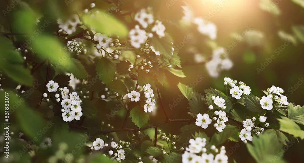 Wall mural The first flowers against the background of green spring. Spring bloom.