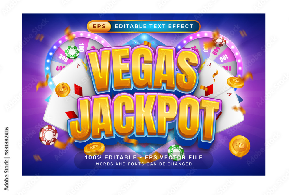 Poster vegas jackpot 3d text effect and editable text effect with an illustration of a spin lottery machine