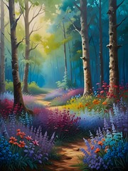 Flower Forest Landscape Oil Painting Art