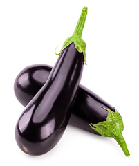 two eggplants isolated on white background. clipping path