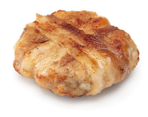 grilled burger meat with bacon isolated on white background. clipping path