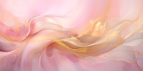 Obraz premium Abstract background with pink and yellow swirls, light soft tones, flowing organic shapes, blurred edges, dreamy atmosphere, elegant style, soft lighting, ethereal details, pastel colors, romantic