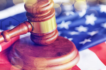 Cropped view of Judge's hammer for attention and verdict, justice judgment at courts of law....