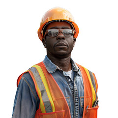 Construction Worker Portrait Isolated on Transparent background