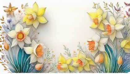 Fototapeta premium A watercolor background of plants and flowers with copy space