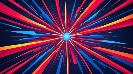 Fototapeta premium オレンジ色とブルーが放射状に拡散するサンバースト背景画像