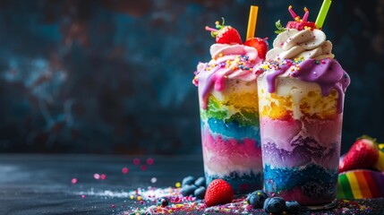 Vibrant Rainbow Milkshakes - A Festive Treat for Pride Month Celebration