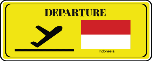 Departure signboard, destination sign, Indonesia flag