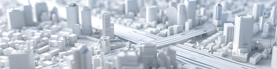 3d rendering of white map scene with city roads buildings top view isometric perspective