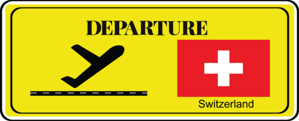 Departure signboard, destination sign, Switzerland flag