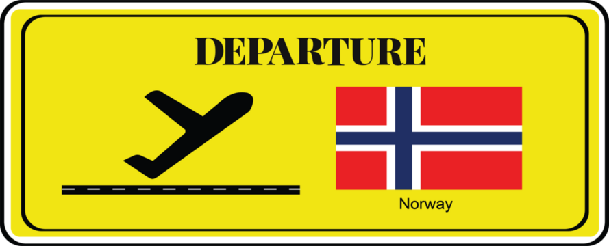 Departure signboard, destination sign, Norway flag