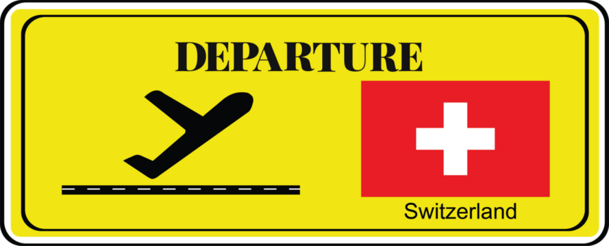 Departure signboard, destination sign, Switzerland flag