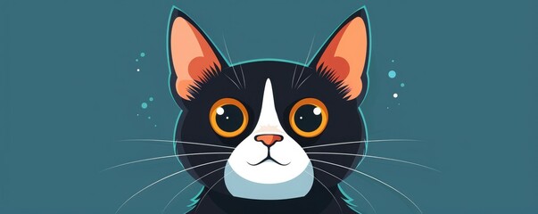 Fototapeta premium Cute black and white cat with big eyes looking up.