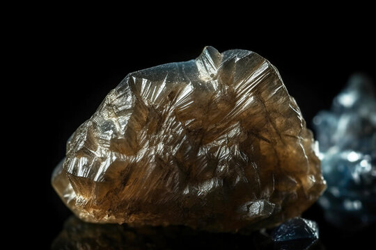 Phlogopite is a rare precious natural stone on a black background. AI generated. Header banner mockup with space.