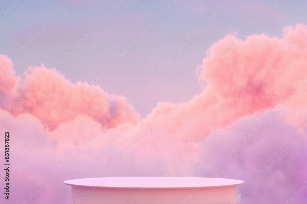Aufkleber pink cylinder against a backdrop of pastel clouds, creating a dreamy and serene atmosphere ideal for