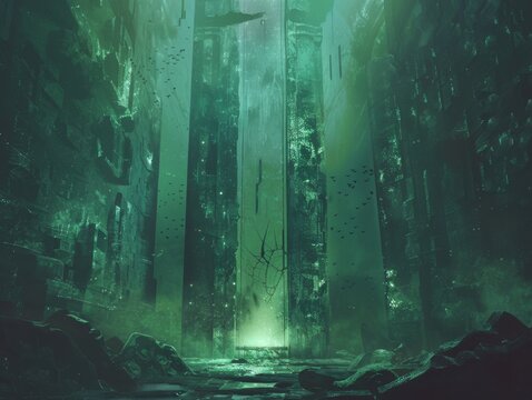 Dive into the abyss of Eldritch Geometry, where impossible shapes overlap in a dark, haunting atmosphere with a touch of cosmic radiance