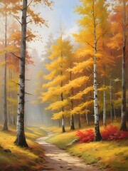 Autumn Forest Landscape Oil Painting Art