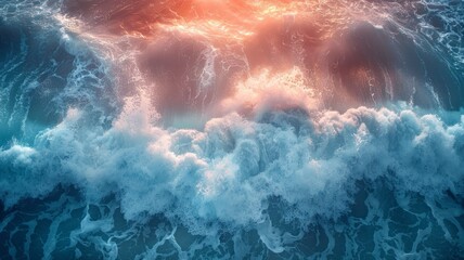 Fototapeta premium Abstract blue sea water with white wave for background Ocean Waves Top View