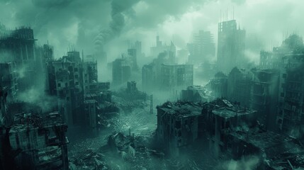 Surreal 3D illustration of dystopian societies, showcasing a surreal and nightmarish cityscape with twisted architecture, oppressive structures, and a hauntingly surreal atmosphere, all framed in a