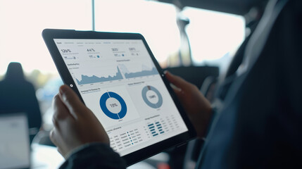 Close-up of a tablet displaying charts and graphs, symbolizing business analytics.