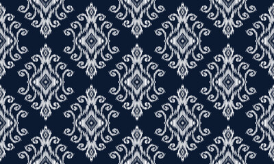 Hand draw Ikat paisley embroidery.geometric ethnic oriental pattern traditional.Aztec style abstract vector illustration.blue background.great for textiles, banners, wallpapers.