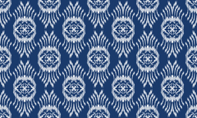 Hand draw Ikat paisley embroidery.geometric ethnic oriental pattern traditional.Aztec style abstract vector illustration.blue background.great for textiles, banners, wallpapers.