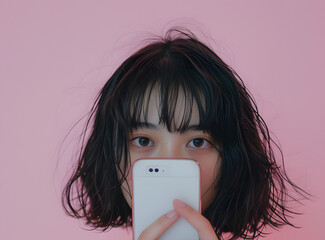 スマートフォンを持つアジア人女性のポートレート