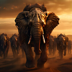 Fototapeta premium elephants at sunset