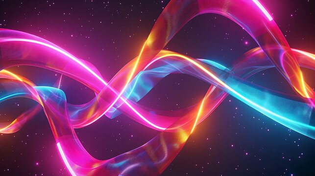 A quantum waveform composed of intersecting neon ribbons, representing the entanglement of data particles