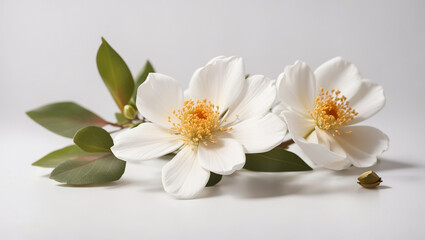 white flowers with yellow centers on a white background.