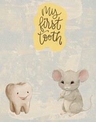 First tooth party card with baby animal