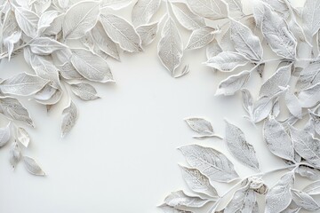 Winter frost leaves creating a delicate and intricate natural pattern on a white background