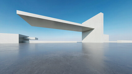  3d render of abstract modern architecture with empty concrete floor, car presentation background.