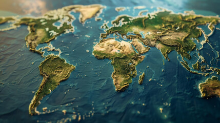 A textured 3D rendering of Earth highlighting geography and the connectivity across continents.