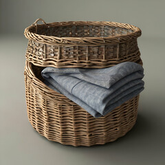 Obraz premium basket with clothes on drake background . 