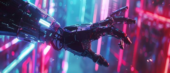 Illustrate a futuristic, mind-controlled machine in a high-tech digital style with neon accents