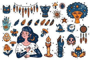 Set of boho objects in line style