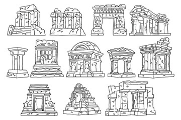 The image is a set of twelve different architectural designs
