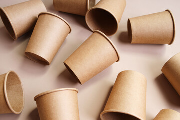 Disposable Paper Cup Drinks Over Beige Background