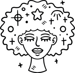 A woman with a big afro and a star on her head