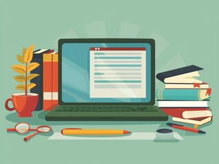 Laptop with an online course platform, in a study setting