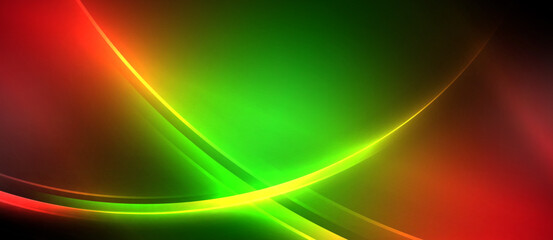 Neon glowing circle rays, light round lines in the dark, planet style neon wave lines. Energetic electric concept design for wallpaper, banner, background